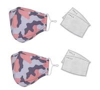 Mascarilla de algodón de Camuflaje para niños Reutilizable, Lavable y a Prueba de Polvo, Transpirable y máscara de Seguridad con 4 Piezas, Cubierta Facial Unisex, Camuflaje Rosa, 2 Piezas