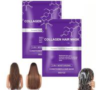 Mascarilla de colágeno 3D, mascarilla para el cabello púrpura, acondicionador hidratante, máscara de pelo portátil para todo tipo de cabello, restaura el cabello seco, roto y dañado (2 unidades)