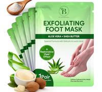 Mascarilla Exfoliante para Pies con Aloe Vera y Manteca de Karité, 6 Pares | Elimina la Piel Seca de Talones y Plantas en Varios Días, Incluye Tira Adhesiva Ajustable al Tobillo