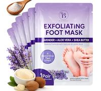 Mascarilla Exfoliante para Pies con Lavanda y Manteca de Karité, 6 Pares | Elimina la Piel Seca de Talones y Plantas en Varios Días, Incluye Tira Adhesiva Ajustable al Tobillo