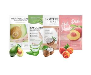 Mascarilla Exfoliante para Pies - Pack de 4 con Aguacate, Aloe Vera, Leche de Coco y Melocotón - Calcetines para Eliminar Callos y Piel Muerta - Tratamiento Hidratante para Pies Secos y Agrietados
