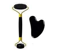 Mascarilla Facial De Obsidiana Natural Rodillo De Masaje Para El Cuidado Facial Tablero Gua Sha Cristal Negro,Juego 2en1-Ci-VL
