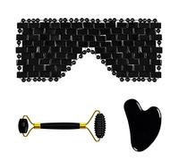 Mascarilla Facial De Obsidiana Natural Rodillo De Masaje Para El Cuidado Facial Tablero Gua Sha Cristal Negro,Juego 3en1-Ci-VL