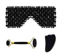 Mascarilla Facial De Obsidiana Natural, Rodillo De Masaje Para El Cuidado Facial, Tablero Gua Sha, Herramientas De Cuidado Relajante Para Ojos De Cristal Negro,3in1 Set-Ci-YL