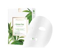 Mascarilla facial FOREO Green Tea para piel con imperfecciones, pack de 3, fórmula calmante y antioxidante, no testada en animales y compatible con los dispositivos UFO