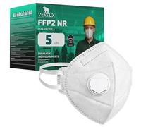 Mascarilla FFP2 blanca con válvula, 5 piezas, NR, doble cinta nucal