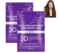 Mascarilla hidratante 3D con ácido hialurónico y colágeno para el cabello brillante, acondicionador de reparación profunda para cabello muy seco, restauración de la suavidad y brillo, 2 unidades