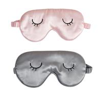Mascarilla para dormir de seda suave, ajustable y cómoda, para dormir y viajar, mascarilla para dormir, máscara para dormir bien por la noche (gris + rosa, 2 unidades)
