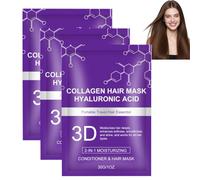 Mascarilla para el cabello con ácido hialurónico y colágeno 3D, mascarilla hidratante para cabello brillante, reparación profunda para cabello muy seco, restauración de la suavidad y brillo, 3