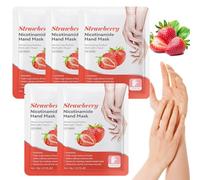 Mascarilla para Manos con Extracto de Fresa, Hand Mask, Paquete de 5 Unidades, Guantes de Hidratantes, Nutrición Cutánea Natural, Suavizante para Manos Ásperas, Efecto Alisador de Textura