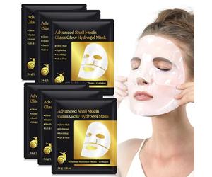 Mascarilla Pegajosa Caracol 6Ea,Mascarilla De Colágeno Hidrogel-Mascarilla Para El Cuidado De La Piel,Relleno De Medias De Seda,Hidratación Profunda,Colágeno Potenciado Y Elastina (Negro y dorado)
