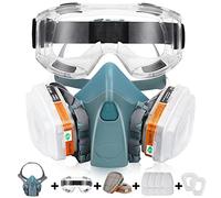 Mascarilla química respirador antipolvo, respirador de color con caja de filtro, 8 piezas de algodón y gafas, ampliamente utilizado en polvo, pintura epoxi, carpintería, gas de vapor orgánico