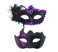 Mascarillas de baile de máscaras para parejas, accesorios de fiesta para carnaval y noche, diseño romántico y festivo para un dúo para el carnaval de Venecia, los bailes y las noches, morado, Talla