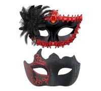 Mascarillas de baile de máscaras para parejas, accesorios de fiesta para carnaval y noche, diseño romántico y festivo para un dúo para el carnaval de Venecia, los bailes y las noches, rojo, Talla