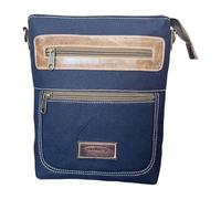 Mascha - Bolso bandolera de lona y piel, estilo vintage, 2 bolsillos con cremallera, cierre de cremallera, correa ajustable, azul