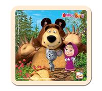 Mascha y el Oso rompecabezas de madera con el gracioso ratoncito, 4 piezas, rompecabezas para niños (juguetes para niños a partir de 1 año, rompecabezas infantil para desarrollar la motricidad, dimensiones: 15 x 0,8 x 15 cm), multicolor