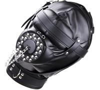 Maschera BDSM Nera in Ecopelle per Uomo - Maschera Fetish con Foro Bocca Regolabile e Colletto - Maschera Bondage SM per Giochi di Coppia FOPS B23-6