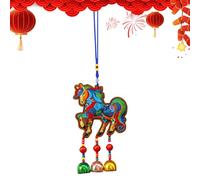 Mascot Ornament - Cotton, 13.39x4.33in Embroidered Home Decor Chinese New Year Design | Tassel and Bell Hanging Festive Horse Pendant Wall Hanging, Holiday Charm For Home Decor, Living Room