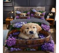 Mascota Funda nórdica Cama Doble 240x260 cm Cachorro Golden Retriever Animal Microfibra cepillada Transpirable y antialérgica, Incluye 2 Fundas de Almohada 50x75 cm