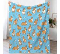 Mascota mascota perro hueso impreso franela manta 220 x 240 cm, lindo dibujos animados reversible manta polar para todas las estaciones, azul claro suave ligero manta para salón de viaje