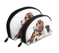 Mascotas Lindas Cachorros Beagle Perros, Bolsa de Maquillaje de Concha, Monedero pequeño para Mujer, Bolsa de artículos de tocador, Bolsa de cosméticos, 2 Piezas