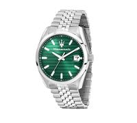 Maserati Reloj de hombre, hora, fecha, analógico, 43 mm, colección ATRACCIÓN, rayas horizontales, plateado, Talla única, Pulsera