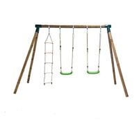 | MASGAMES | Columpio de Madera KIBO Deluxe | Dos Asientos Planos de plástico de Cuerdas Regulables + una Escalera de Cuerdas | Madera tratada | Anclajes incluidos | Uso doméstico |