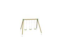 MASGAMES | Columpio de Madera Triple ETNA | con Asientos Planos de plástico y Cuerdas Regulables | Madera tratada | Anclajes incluidos | Uso doméstico |