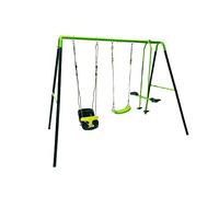 | MASGAMES | Columpio metálico | Anclajes para Suelo de Arena o césped incluidos | Uso doméstico | (GINGO Asientos Planos + Asiento bebé Extra)