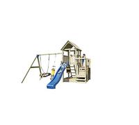| MASGAMES | Parque infantil Torre Penthouse XL con columpio doble | asientos planos de plástico verde y cuerdas regulables | Rampa de tobogán de 300 cm de largo | Uso doméstico | madera tratada |