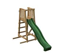 MASGAMES | Tobogán con Estructura de Madera SUI L | Rampa a 120 cm de Altura | Rampa con Conector para la Manguera | Madera tratada | Anclajes incluidos |