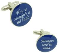 MasGemelos - Gemelos Frase Boda "Hoy y siempre a mi lado" & "Siempre seré a tu lado" azul Cufflinks