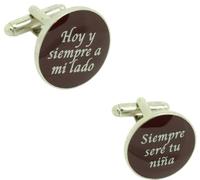 MasGemelos - Gemelos Frase Boda "Hoy y siempre a mi lado" & "Siempre seré a tu lado" granate Cufflinks
