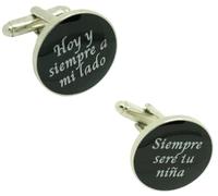 MasGemelos - Gemelos Frase Boda "Hoy y siempre a mi lado" & "Siempre seré tu niña" negro Cufflinks
