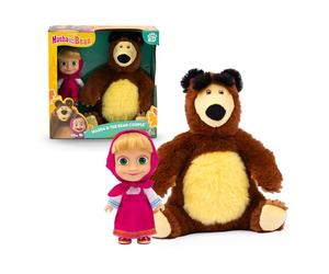 Masha and the Bear, Set de Peluches Muy Tiernos, Incluye al Oso de 20 cm y Masha de 12 cm, Muñecos Llenos de Detalles Muy Realistas, Recrea Historias de los Dibujos Animados, Famosa (MHA21000)