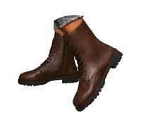 MASHANGGOU Botas de combate de piel con cordones para mujer, botas de equitación con cordones para mujer, botas de ciclismo con puntera redonda, con cremallera lateral, botines para el tobillo