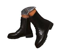 MASHANGGOU Botas de combate de piel con cordones para mujer, botas de equitación con cordones para mujer, botas de ciclismo con puntera redonda, con cremallera lateral, botines para el tobillo