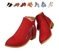 MASHANGGOU Botas de tacón grueso para mujer con cremallera lateral, tacón de bloque bajo, botas de trabajo cómodas, deslizantes en bota, rojo, 37 EU