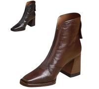 MASHANGGOU Botas de tobillo de tacón alto para mujer, con cremallera cuadrada para otoño e invierno, uso informal para citas de trabajo, marrón, 36 EU