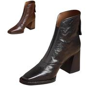 MASHANGGOU Botas de tobillo de tacón alto para mujer, con cremallera cuadrada para otoño e invierno, uso informal para citas de trabajo, Negro , 36 EU