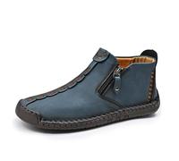 MASHANGGOU Botas estilo chukka con cremallera para hombre, estilo vintage, clásicas, cómodas, hechas a mano, de piel, para caminar, azul, 39 EU