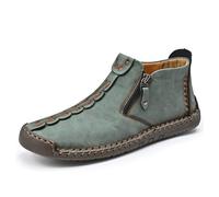 MASHANGGOU Botas estilo chukka con cremallera para hombre, estilo vintage, clásicas, cómodas, hechas a mano, de piel, para caminar, verde, 38 EU