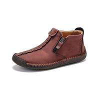 MASHANGGOU Botas estilo chukka con cremallera para hombre, estilo vintage, clásicas, cómodas, hechas a mano, de piel, para caminar, rojo, 39 EU