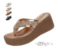 MASHANGGOU Chanclas brillantes para mujer, sandalias de hong con plataforma brillante, sin deslizamiento, puntera abierta, verano, playa, zapatos de boda, rose gold, 35 EU