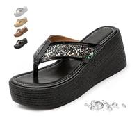 MASHANGGOU Chanclas brillantes para mujer, sandalias de hong con plataforma brillante, sin deslizamiento, puntera abierta, verano, playa, zapatos de boda, Negro , 41 EU