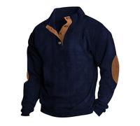 MASHANGGOU Mens Casual Corduroy Sweatshirt,Long Sleeve Collared Pullover with 1/4 Button Up, Elbow Patches Western Style Casual Shirt for Men (Navy Blue,XL)