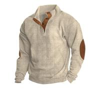 MASHANGGOU Mens Casual Corduroy Sweatshirt,Long Sleeve Collared Pullover with 1/4 Button Up, Elbow Patches Western Style Casual Shirt for Men (Apricot,M)