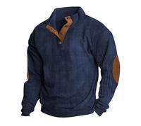 MASHANGGOU Mens Casual Corduroy Sweatshirt,Long Sleeve Collared Pullover with 1/4 Button Up, Elbow Patches Western Style Casual Shirt for Men (Blue,3XL)