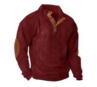 MASHANGGOU Mens Casual Corduroy Sweatshirt,Long Sleeve Collared Pullover with 1/4 Button Up, Elbow Patches Western Style Casual Shirt for Men (Burgundy,XL)