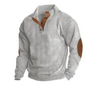 MASHANGGOU Mens Casual Corduroy Sweatshirt,Long Sleeve Collared Pullover with 1/4 Button Up, Elbow Patches Western Style Casual Shirt for Men (Light Gray,XL)
